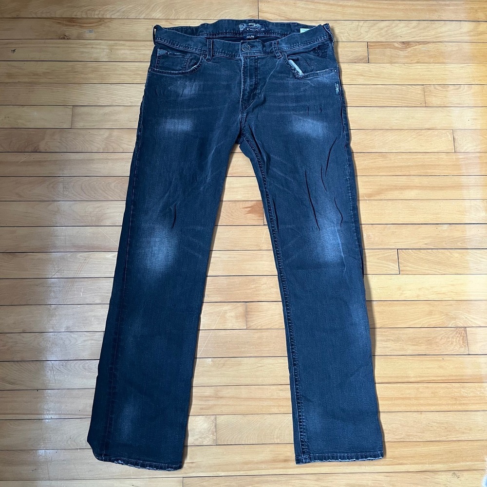 Silver Jeans Co Allan Classic Fit Distressed Faded Black Straight Jeans 38x34